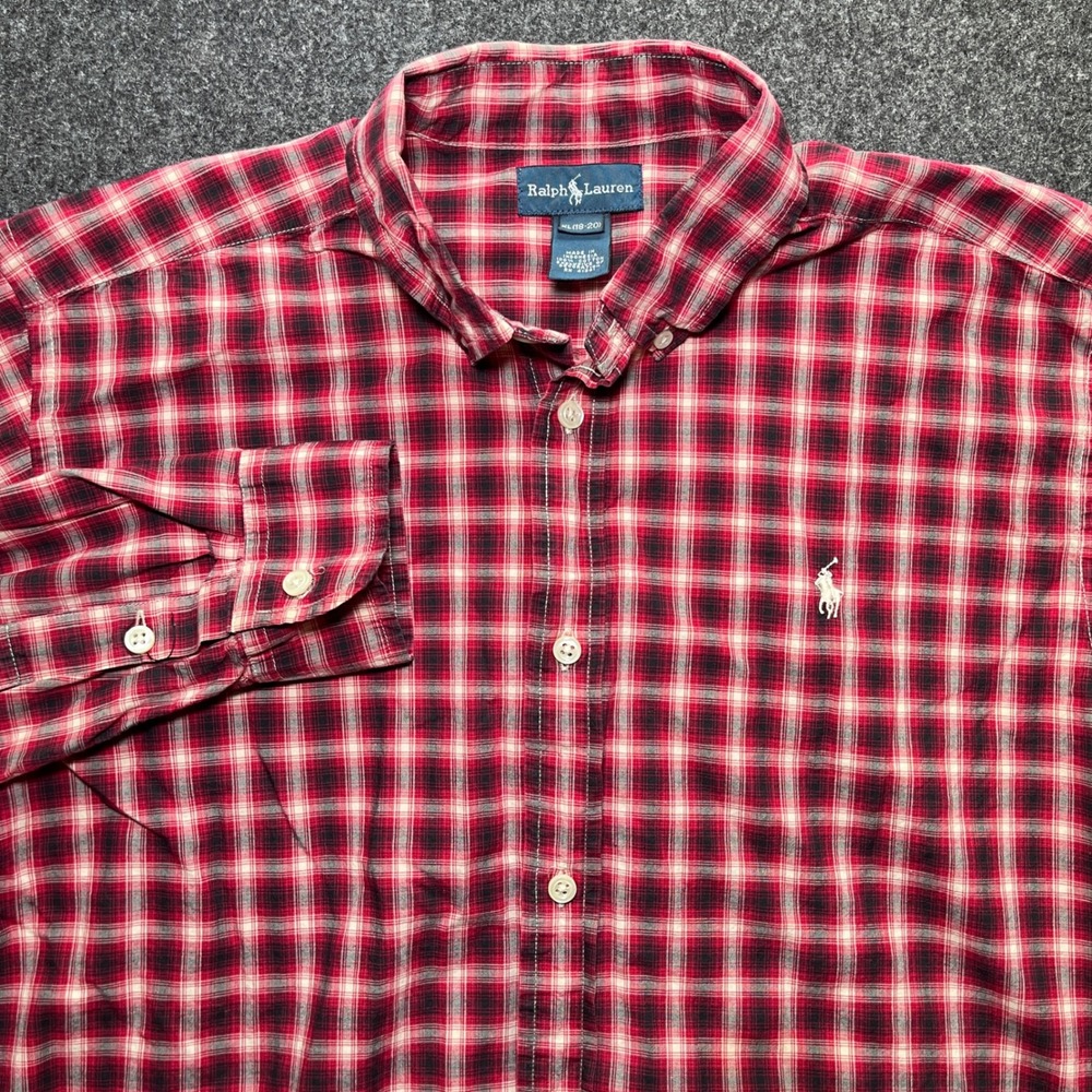 Ralph Lauren Button Down Shirt Kids XL 18-20 Red Plaid Excellent Long Sleeve